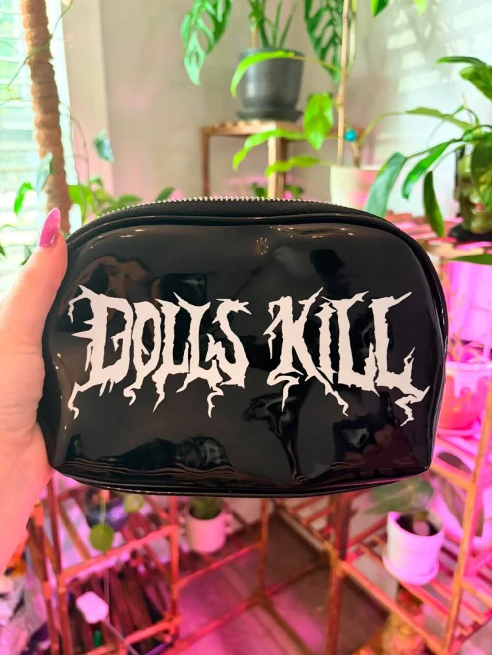 Dolls Kill Black Patent Cosmetic Bag | Gothic Makeup Pouch